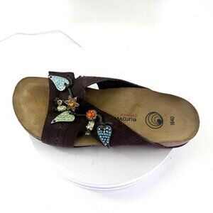 EUROWELLNESS Balance Vernena Slide Sandal w/Crystal Charms, Brown Suede, EU 40